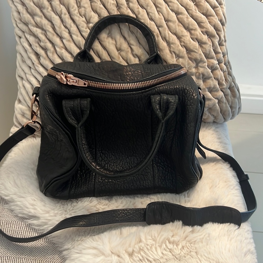 Alexander wang black leather cross body with rose gold details